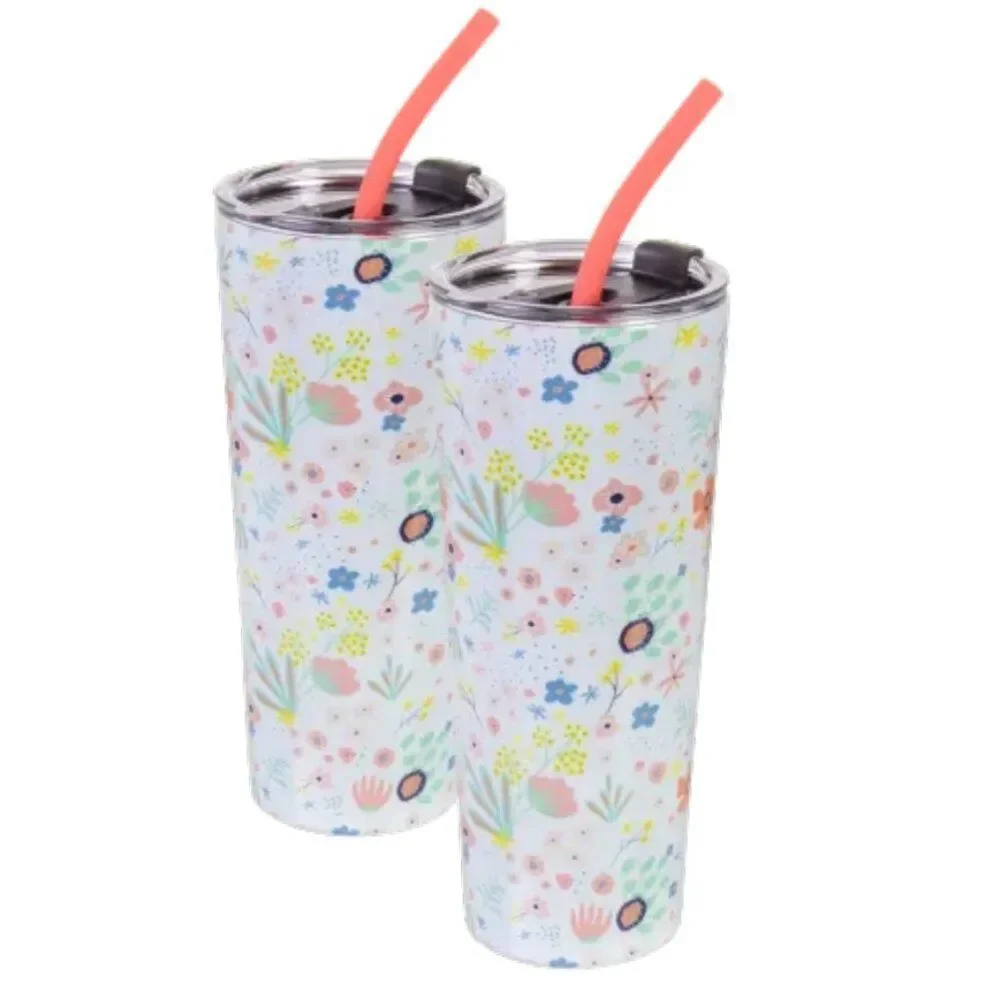 NEW 2-Pack: Cambridge 24 oz Insulated Tumblers with Straw